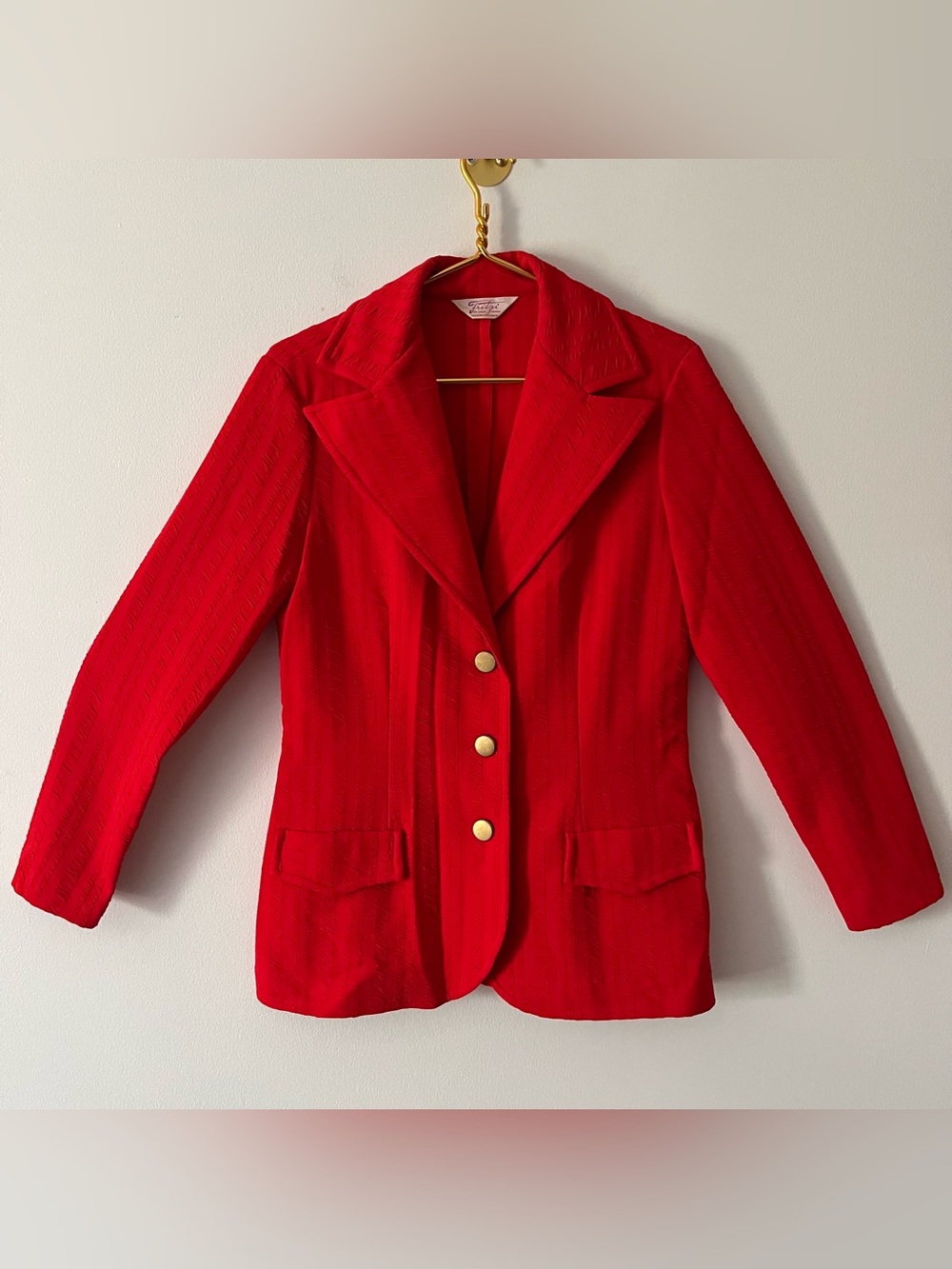 Fritzi of California Vintage Tomato Red Textured Blazer W/ Gold Tone Buttons M
